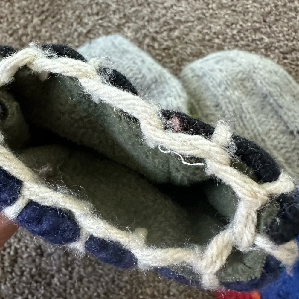 Hand Knit Wool Fleece Lined Rainbow Mittens